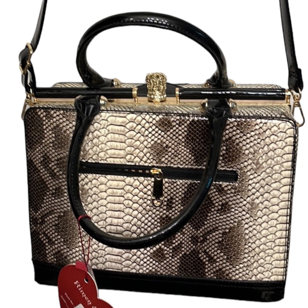 Rimen & Co brown serpent print patent leather bag removable crossbody strap